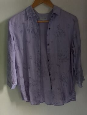 Jigsaw Blouse Button Up linen Lavender Purple Large